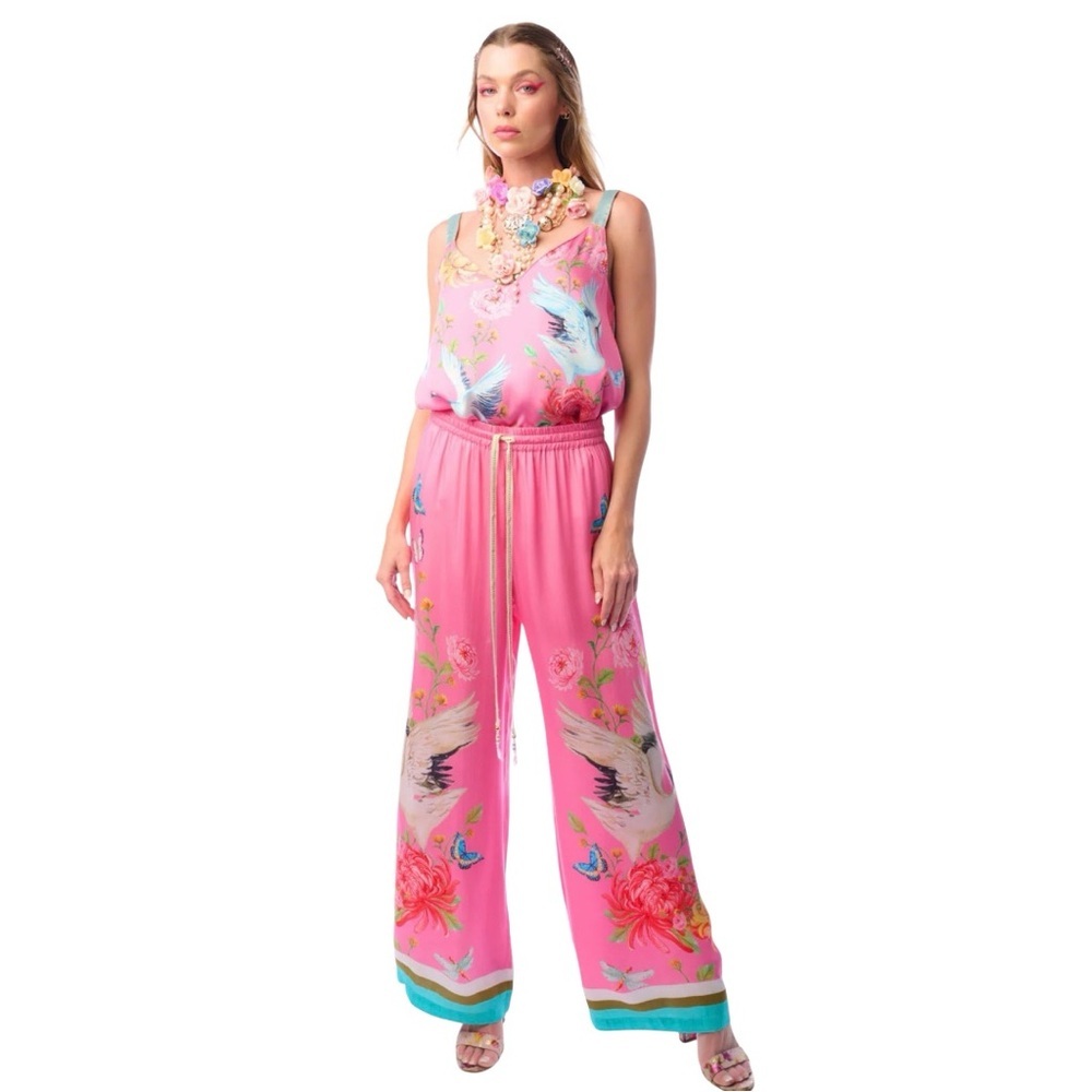 Aratta SET Legend of the Crane Pink Floral Reservable Camisole & Matching Pants